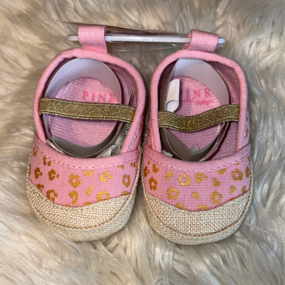 Pink and Gold Baby Walker Shoes with Floral Design